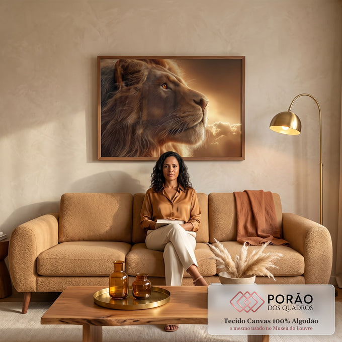 Quadro Decorativo Majestade do Leão em sala de estar moderna - quadros decorativos para sala
