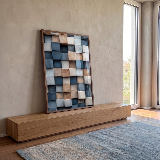 Quadro Decorativo Abstrato em Tons Claros em ambiente decorado - quadros decorativos para sala