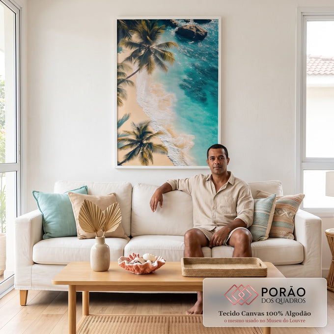 Quadro Decorativo Paisagem Tropical - Beira da Praia em sala de estar moderna - quadros decorativos para sala