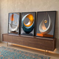 Conjunto Abstrato de Quadros Fluídos - Movimento e Elegância em 3 Peças em ambiente decorado - quadros decorativos para sala