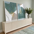 Quadro Decorativo Abstração Ouro Verde: Toque Único em ambiente decorado - quadros decorativos para sala