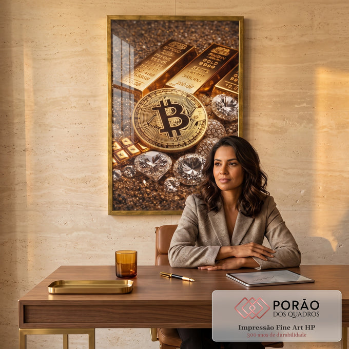 Quadro Decorativo Riqueza Dourada em escritorio moderno - quadros decorativos para sala