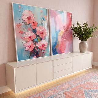 Quadro Decorativo Duo Abstrato Primavera Doce - Estilo e Elegância para Sua Decoração em ambiente decorado - quadros decorativos para sala