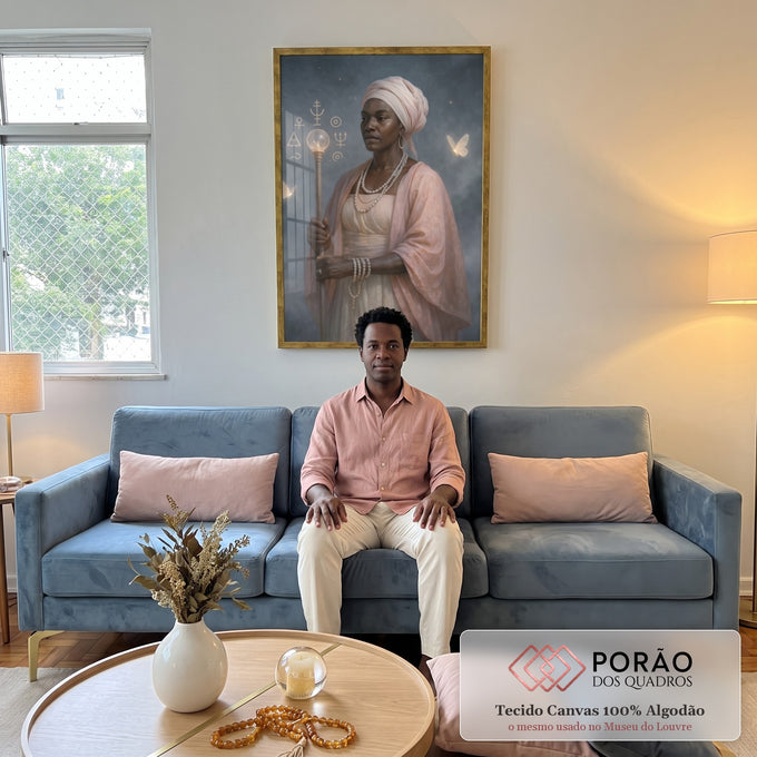 Quadro Decorativo Orixá Ewá: Força e Serenidade em sala de estar moderna - quadros decorativos para sala