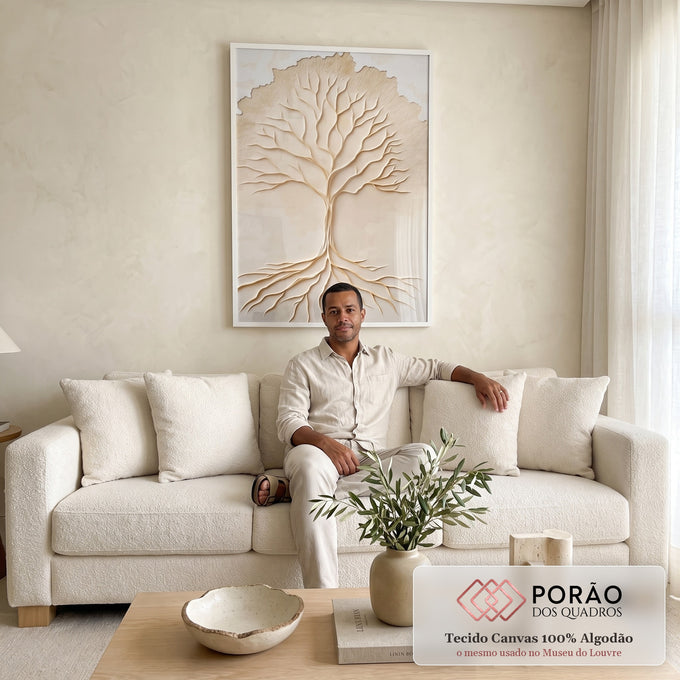 Quadro Decorativo Raízes da Existência Arte Elegante e Contemporânea em sala de estar moderna - quadros decorativos para sala