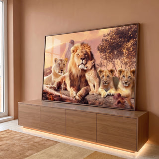 Quadro Decorativo Família de Leões com Filhotes - Elegância e Sofisticação para Sua Decoração em ambiente decorado - quadros decorativos para sala