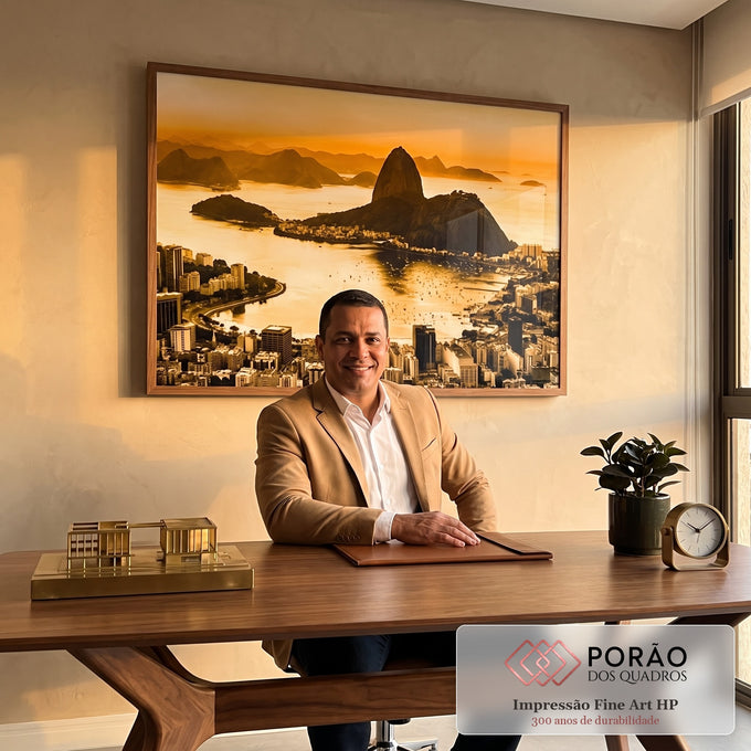 Quadro Decorativo Crepúsculo Inspirador no Rio de Janeiro em escritorio moderno - quadros decorativos para sala