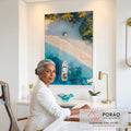 Quadro Decorativo Paraíso Tropical - Barco e Areia Fina em escritorio moderno - quadros decorativos para sala