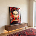 Quadro Decorativo Frida Kahlo: Magia e Rosa Vermelha em ambiente decorado - quadros decorativos para sala