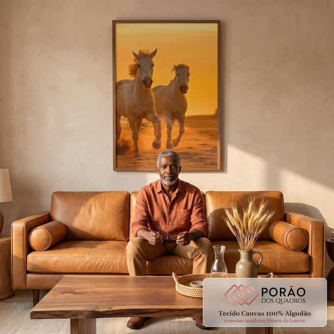 Quadro Decorativo Cavalos em Liberdade em sala de estar moderna - quadros decorativos para sala