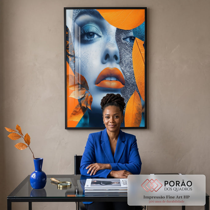 Quadro Decorativo Mulher Abstrata em Harmonia com Folhagens em escritorio moderno - quadros decorativos para sala