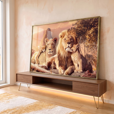 Quadro Decorativo Família Real da Selva: Exuberância Natural em ambiente decorado - quadros decorativos para sala