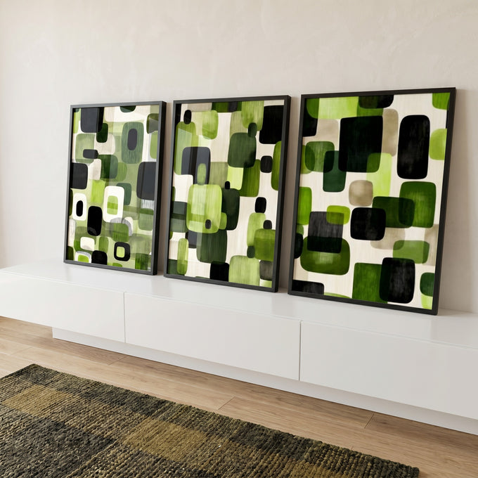 Quadro Decorativo Geométrico em Verde em ambiente decorado - quadros decorativos para sala