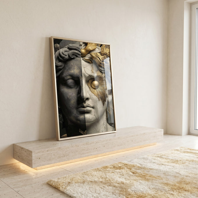 Quadro Decorativo Bustos Dourados Elegantes em ambiente decorado - quadros decorativos para sala