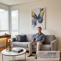 Quadro Decorativo Borboleta Azul e Dourada em sala de estar moderna - quadros decorativos para sala
