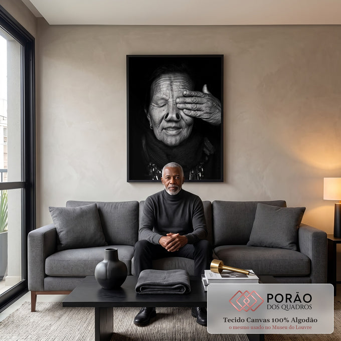 Quadro Decorativo Sabedoria em Preto e Branco em sala de estar moderna - quadros decorativos para sala