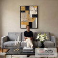 Quadro Decorativo Minimalista Dourado e Preto em sala de estar moderna - quadros decorativos para sala