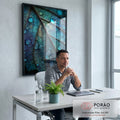 Quadro Decorativo Folhas Azuis e Verdes em escritorio moderno - quadros decorativos para sala
