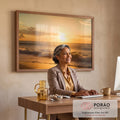 Quadro Decorativo Pôr do Sol com Serenidade em escritorio moderno - quadros decorativos para sala