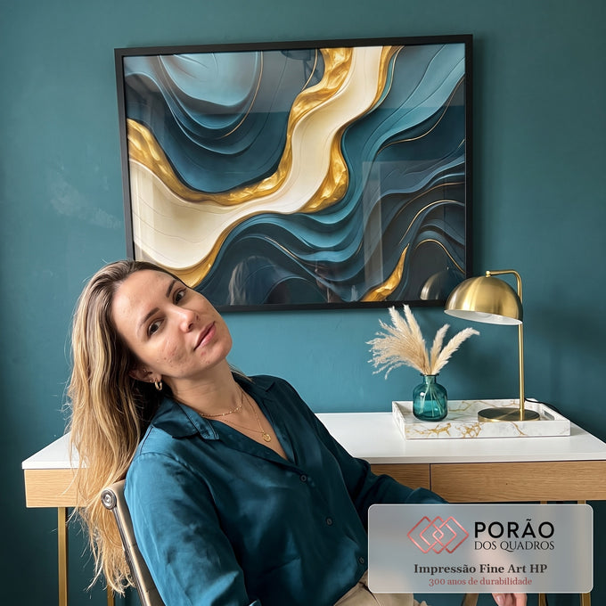 Quadro Decorativo Azul Abstrato Elegante em escritorio moderno - quadros decorativos para sala