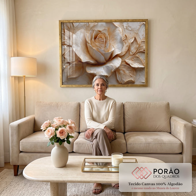Quadro Decorativo Rosa Elegante em sala de estar moderna - quadros decorativos para sala