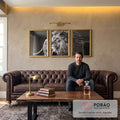 Quadro Decorativo Majestic Pride - Leões em Preto e Branco em sala de estar moderna - quadros decorativos para sala