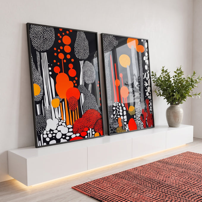 Quadro Decorativo Dupla Abstrata em Pontilhados em ambiente decorado - quadros decorativos para sala