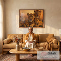 Quadro Decorativo Leões em Conexão Majestosa em sala de estar moderna - quadros decorativos para sala