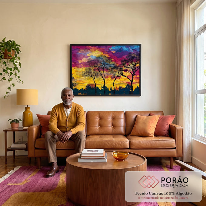 Quadro Decorativo Pôr do Sol Encantado em sala de estar moderna - quadros decorativos para sala