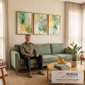 Quadro Decorativo Trio Moderno: Folhagem Dourada e Verde para Ambientes Sofisticados em sala de estar moderna - quadros decorativos para sala