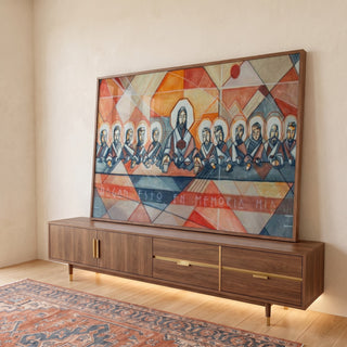 Quadro Decorativo Santa Ceia Cubista: Inspiração Divina em ambiente decorado - quadros decorativos para sala