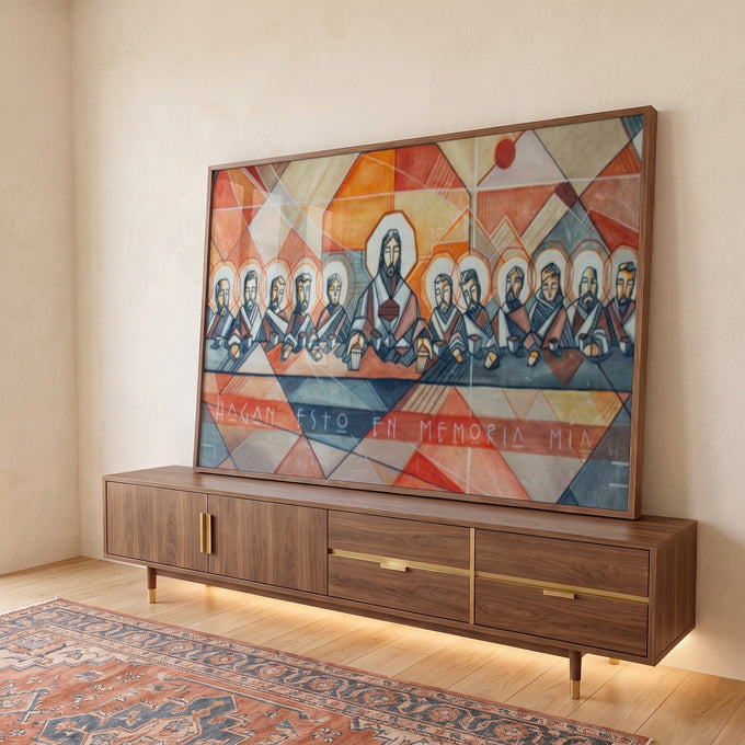 Quadro Decorativo Santa Ceia Cubista: Inspiração Divina em ambiente decorado - quadros decorativos para sala