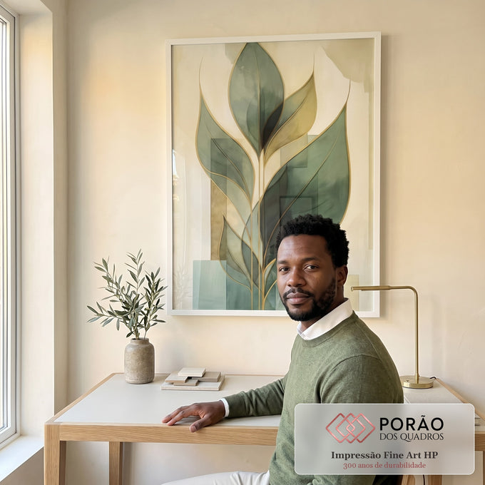 Quadro Decorativo Minimalista Folhas Verdes em escritorio moderno - quadros decorativos para sala