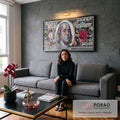 Quadro Decorativo Nota de $100: Inspire Prosperidade em sala de estar moderna - quadros decorativos para sala
