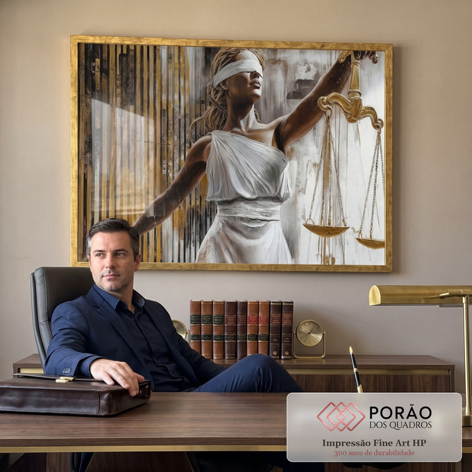 Quadro Decorativo Justiça com Elegância e Força em escritorio moderno - quadros decorativos para sala