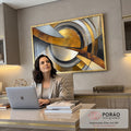 Quadro Decorativo Abstrato Luxuoso com Dourado e Preto em escritorio moderno - quadros decorativos para sala
