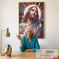 Quadro Decorativo Jesus Abstrato - Toque de Fé e Arte em escritorio moderno - quadros decorativos para sala