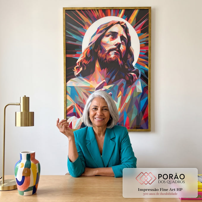 Quadro Decorativo Jesus Abstrato - Toque de Fé e Arte em escritorio moderno - quadros decorativos para sala