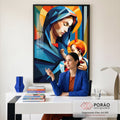 Quadro Decorativo Geométrico Maria e Jesus - Elegância e Sofisticação para Sua Decoração em escritorio moderno - quadros decorativos para sala