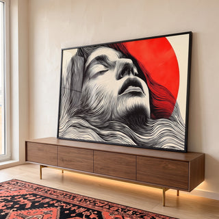 Quadro Decorativo Mulher Abstrato em Tons Alaranjados em ambiente decorado - quadros decorativos para sala