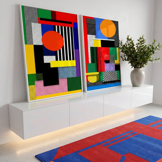 Quadro Decorativo Abstrato Geométrico Vibrante em ambiente decorado - quadros decorativos para sala