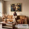 Quadro Decorativo A Beleza da Mulher sobre as Flores em sala de estar moderna - quadros decorativos para sala