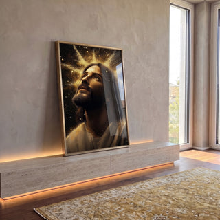 Quadro Decorativo O Olhar de Esperança Jesus em Inspiração e Fé em ambiente decorado - quadros decorativos para sala