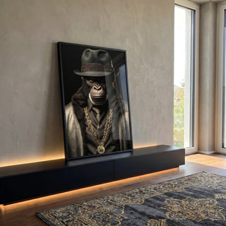 Quadro Decorativo Macaco Gangster - Arte Moderna e Sofisticada para Ambientes Ousados em ambiente decorado - quadros decorativos para sala