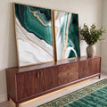 Quadro Decorativo Luxo em Mármore: Esmeralda e Dourado em ambiente decorado - quadros decorativos para sala