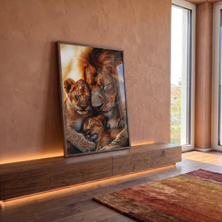 Quadro Decorativo Família de Leões Amor e União em ambiente decorado - quadros decorativos para sala