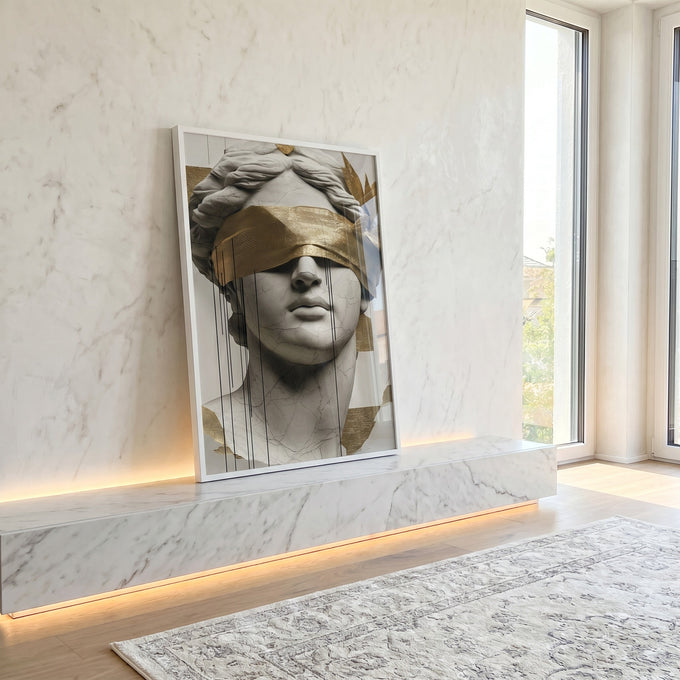Quadro Decorativo Serenity em Mármore Dourado em ambiente decorado - quadros decorativos para sala