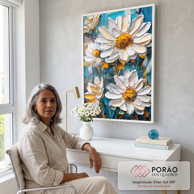 Quadro Decorativo Flores Abstratas em escritorio moderno - quadros decorativos para sala