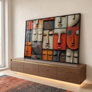 Quadro Decorativo Faces Abstratas Arte Moderna em ambiente decorado - quadros decorativos para sala