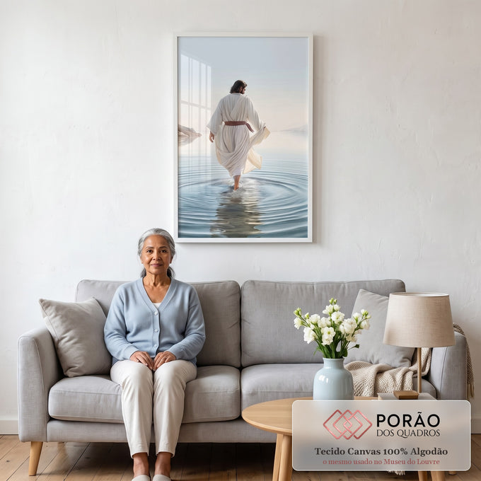 Quadro Decorativo Caminhando sobre as Águas em sala de estar moderna - quadros decorativos para sala